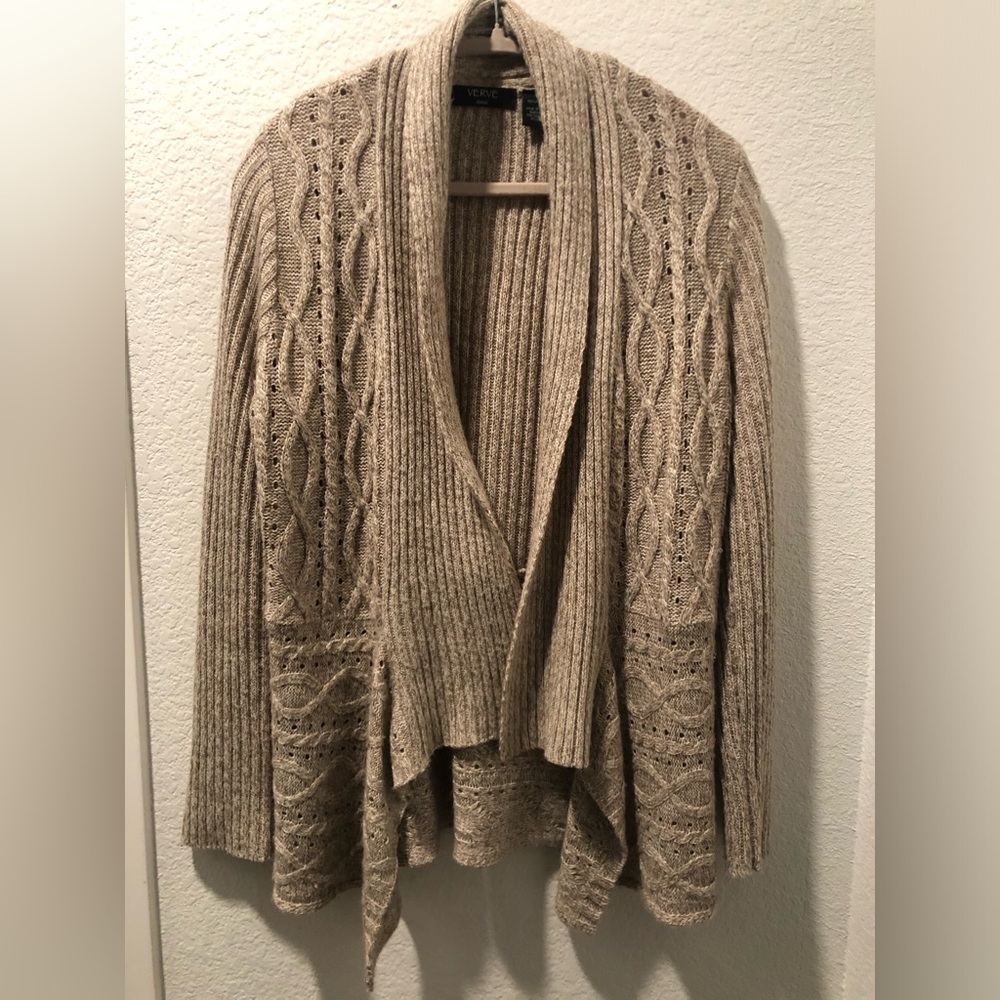 VERVE Cable Knit Shawl Collar Cardigan